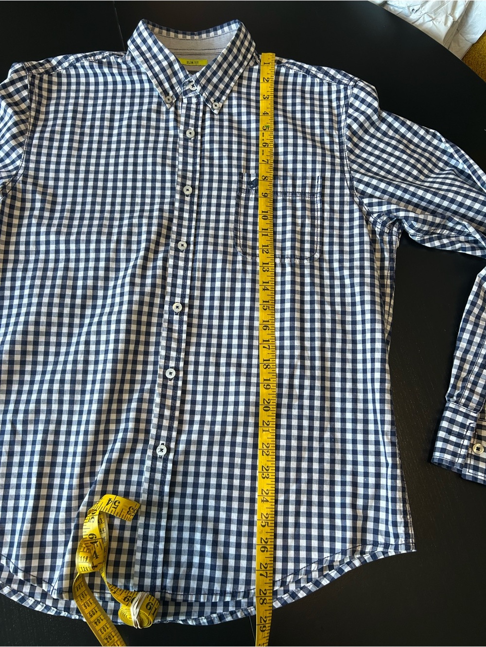 American Rag Slim Fit Navy Gingham Button Down Shirt Men’s L 16 inch neck - Picture 10 of 12